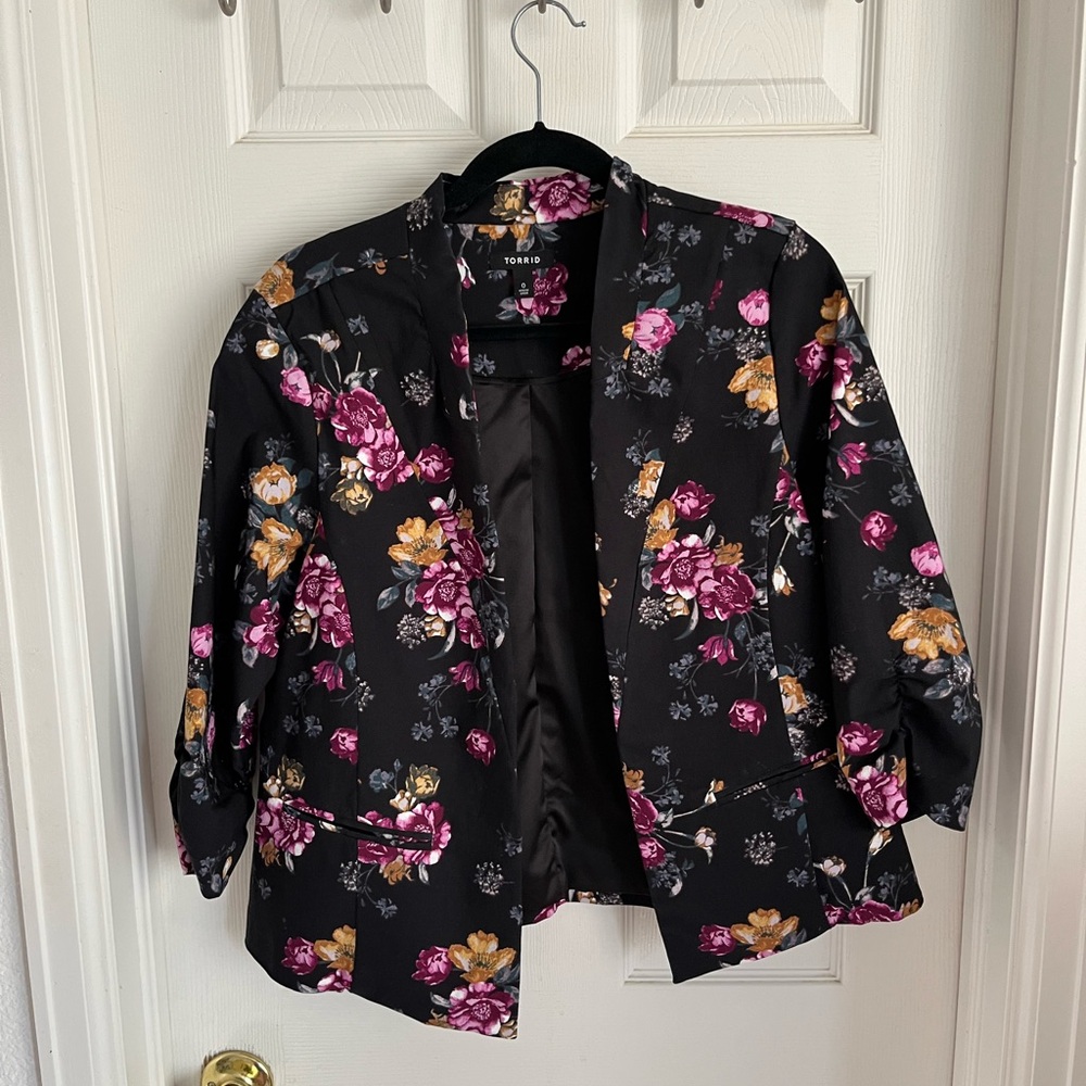 Torrid Black and Pink Floral Blazer
